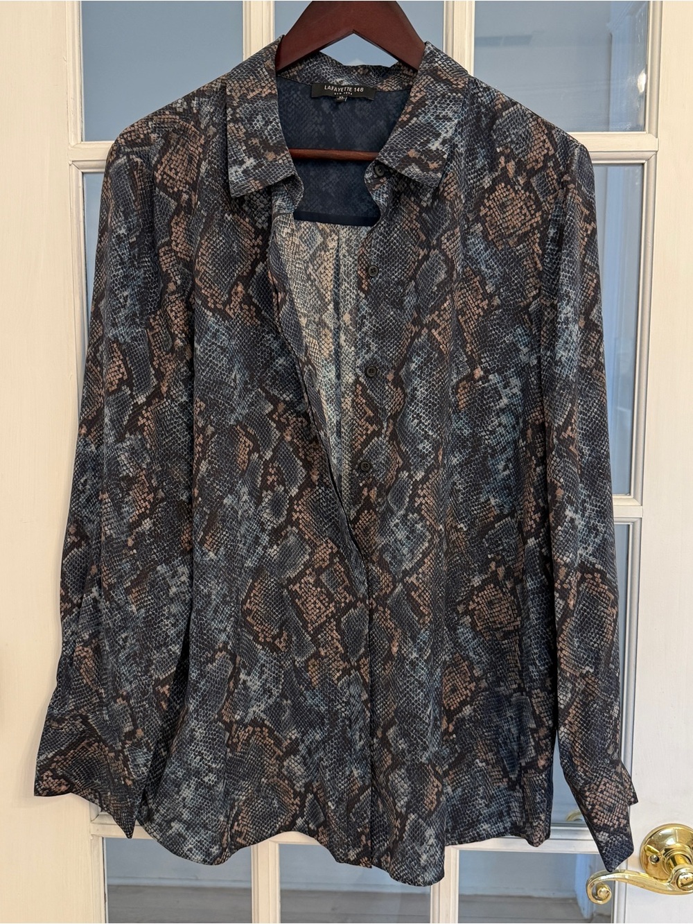LAFAYETTE 148 Women's Blue Snake Print Long Sleeve Button Down Shirt Size XL - Picture 1 of 5